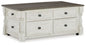 Havalance - Lift Top Cocktail Table with Storage Drawers - White / Gray