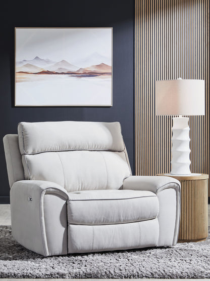 Social Pointe - Power Recliner / Adjustable Headrest - Pearl / Ash