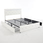 Upholstered Bed Frame With LED Lights, 4 Storage Drawers, Charging Station