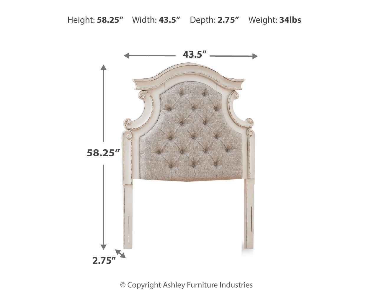 Realyn - Twin UPH Panel Headboard - Chipped White