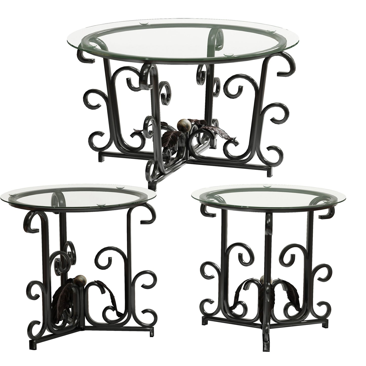3 Piece Coffee Table Set With Tempered Glass Surface - Black