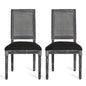 French Country Dining Chair With Rectangular Cane Backrest And Smooth Upholstered Seating