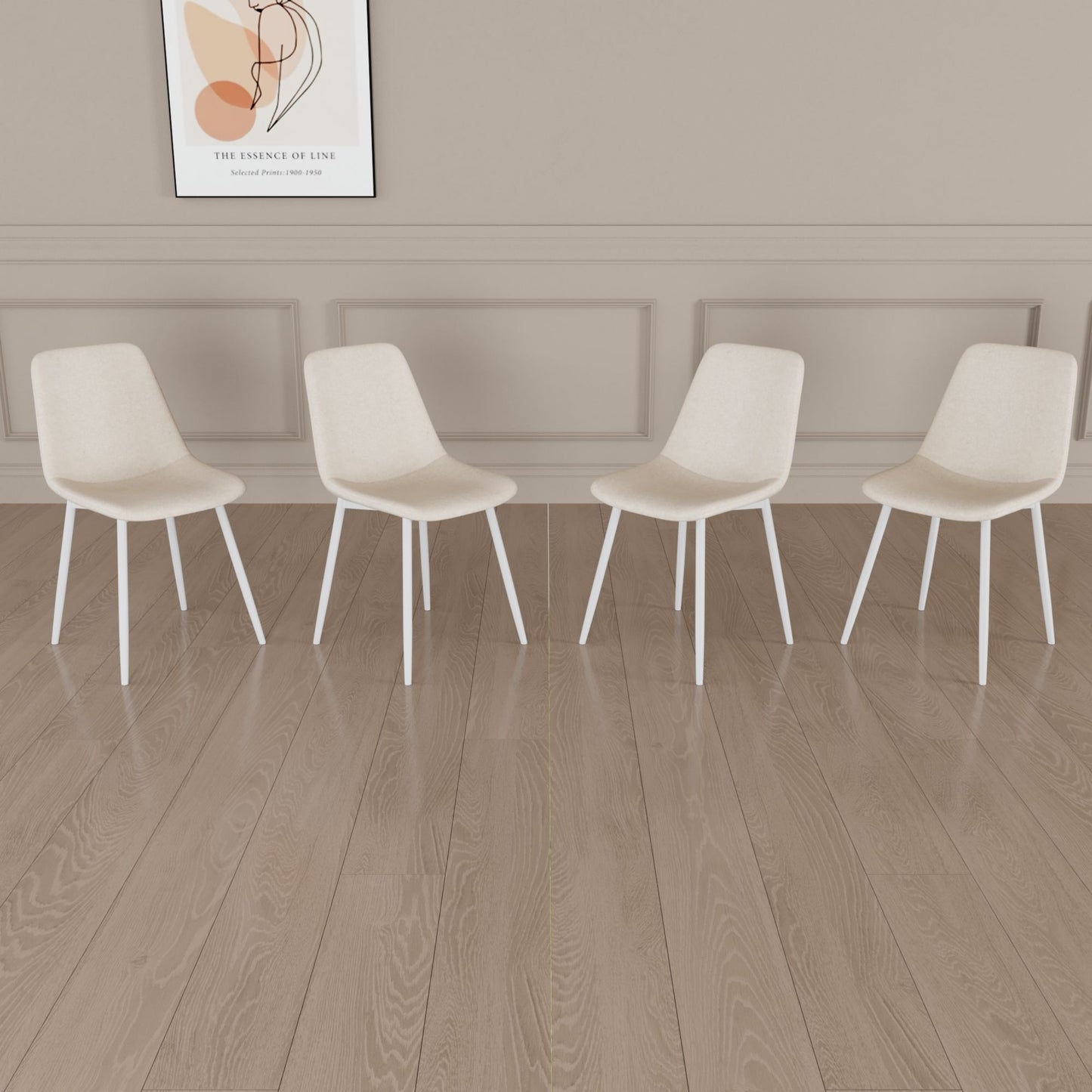 Modern Kitchen Dining Chairs (Set of 4) With Linen Padding And Sturdy Metal Legs - Beige