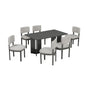 Dining Table Set With 6 Upholstered Chairs, Rectangular Table With Cutout Legs