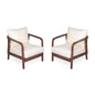 Outdoor Lounge Chair With Woven Backrest, Solid Wood Frame, Comfortable Cushions