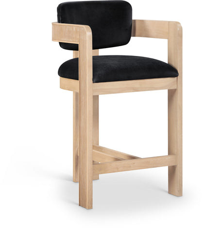 Sacha - Velvet Stool With Natural Base