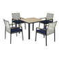 5 Piece Patio Dining Table Set, Acacia Wood Table Top With Umbrella Hole