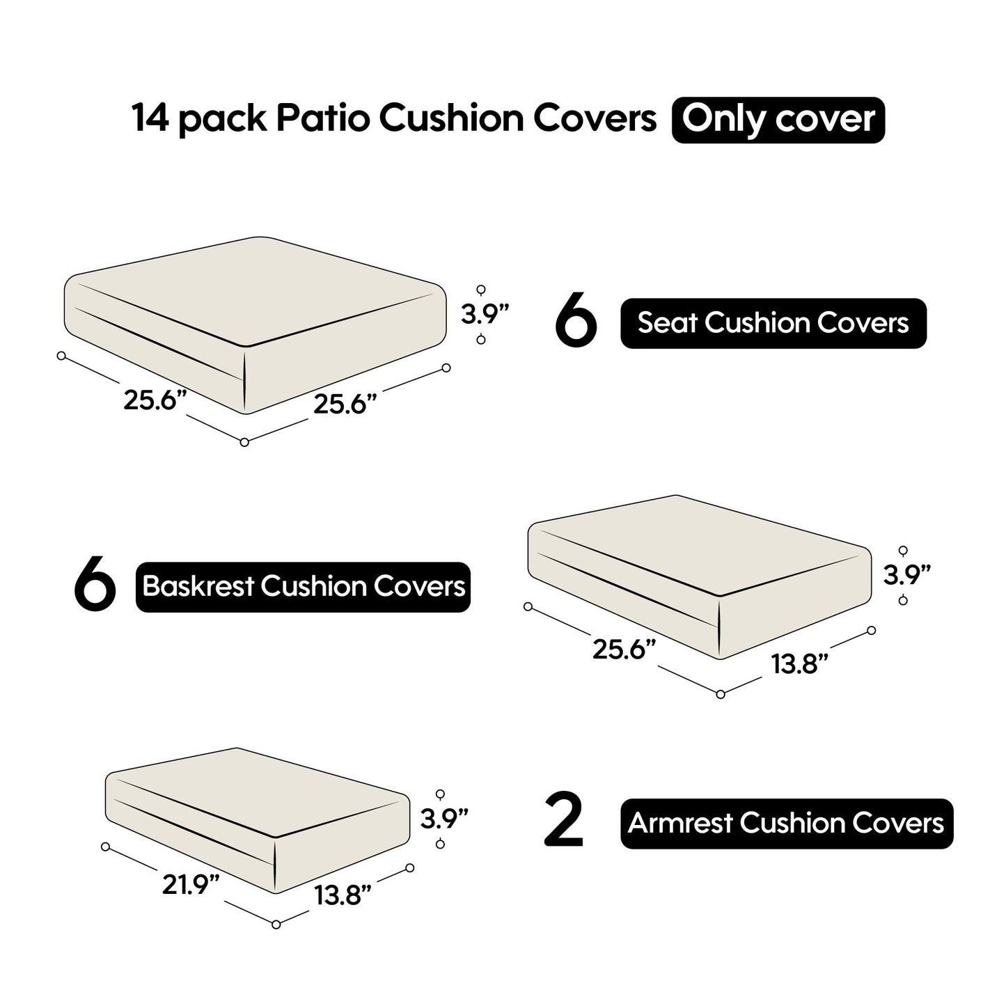 14 Pack Cushion Covers For 7 Piece Wicker Rattan Sectional Sofa