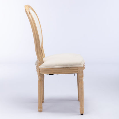 French Style Solid Wood Frame Antique Painting Fabric Back Dining Chair (Set of 2)