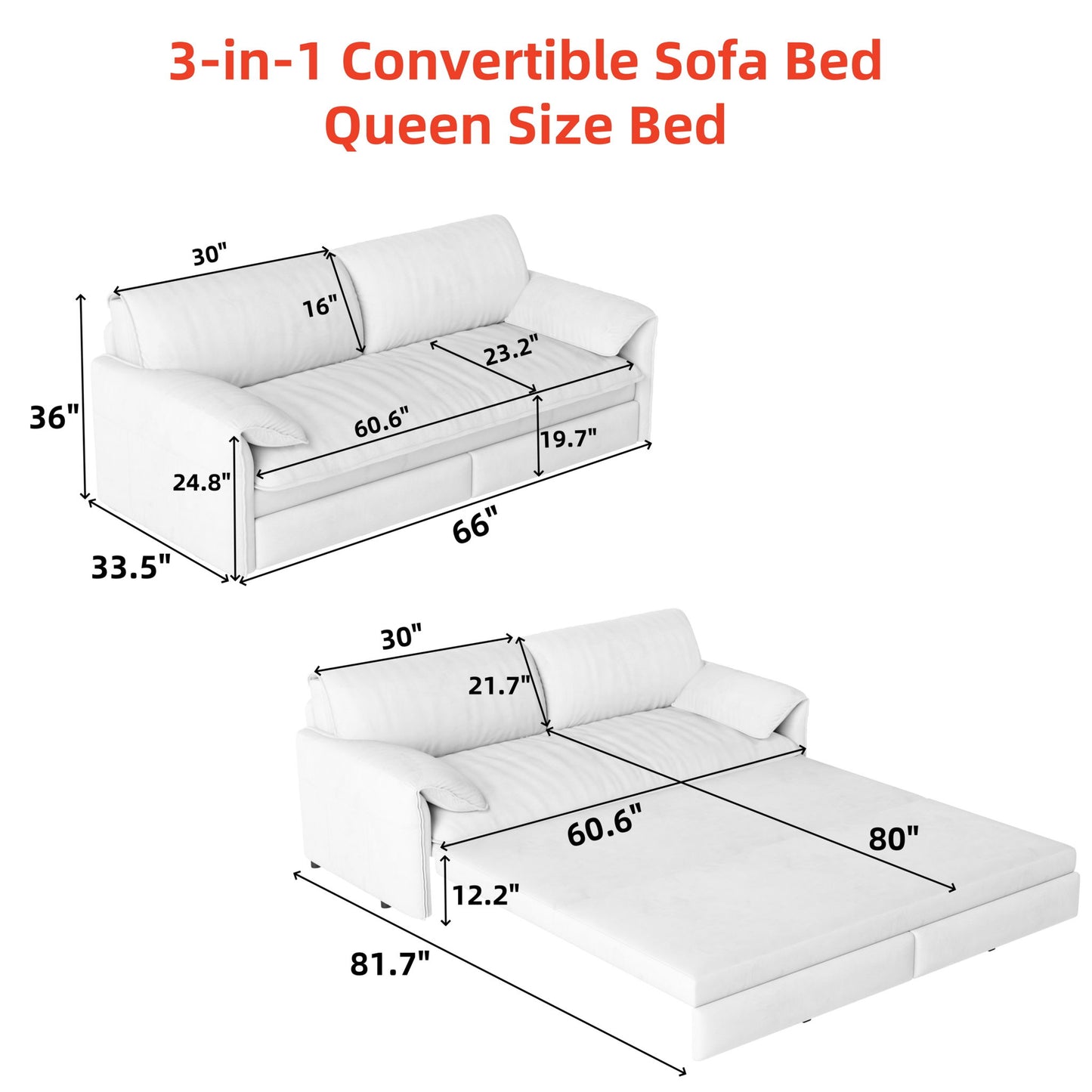 Queen Pull Out Sofa Bed With Side Storage