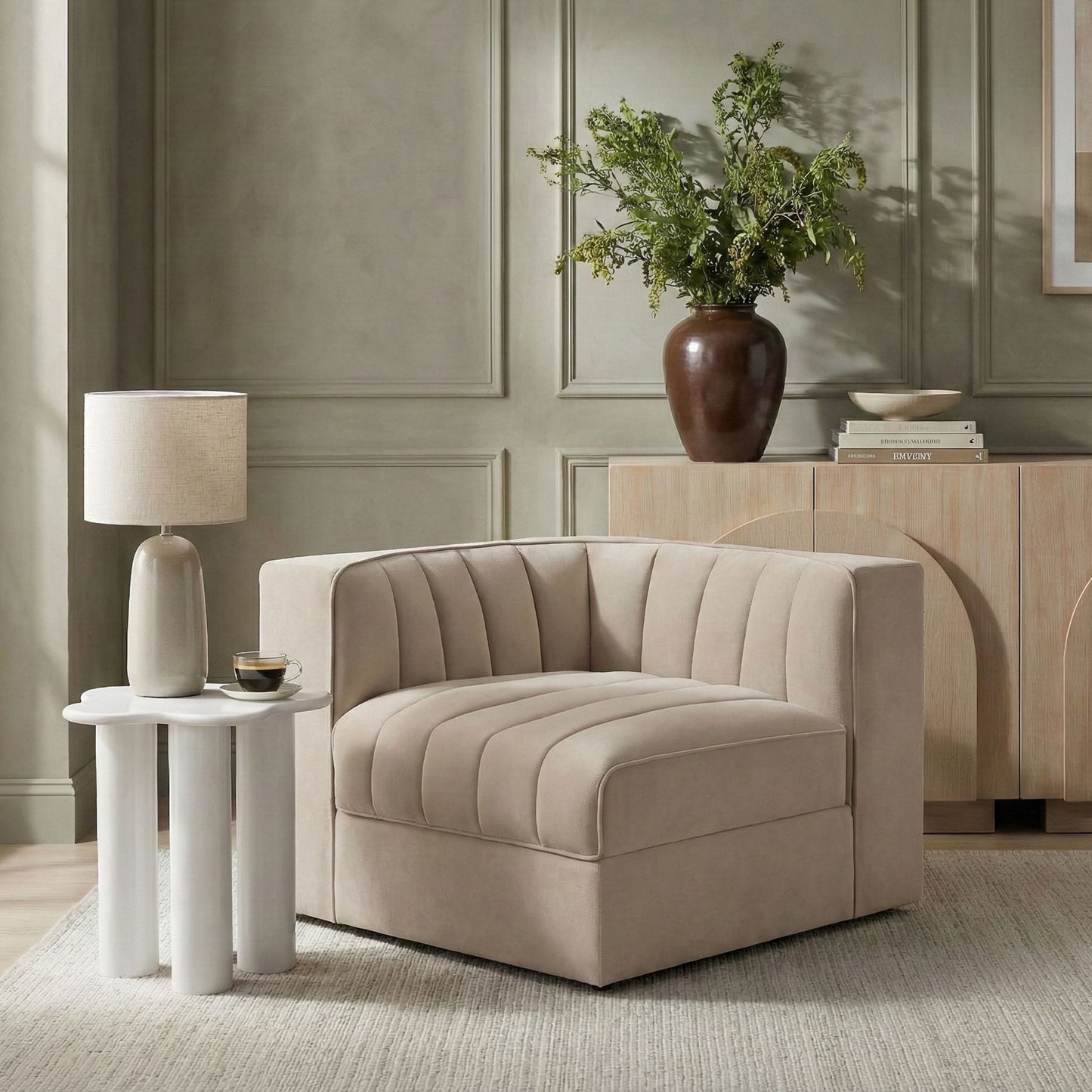 Rummi - Velvet Performance Fabric Upholstered Modular Corner Chair