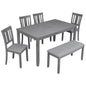 6 Pieces Kitchen Dining Set, Rectangular Wooden Dining Table With 4 Upholstered Chairs And A Bench