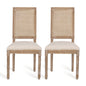 French Country Dining Chair With Rectangular Cane Backrest And Smooth Upholstered Seating