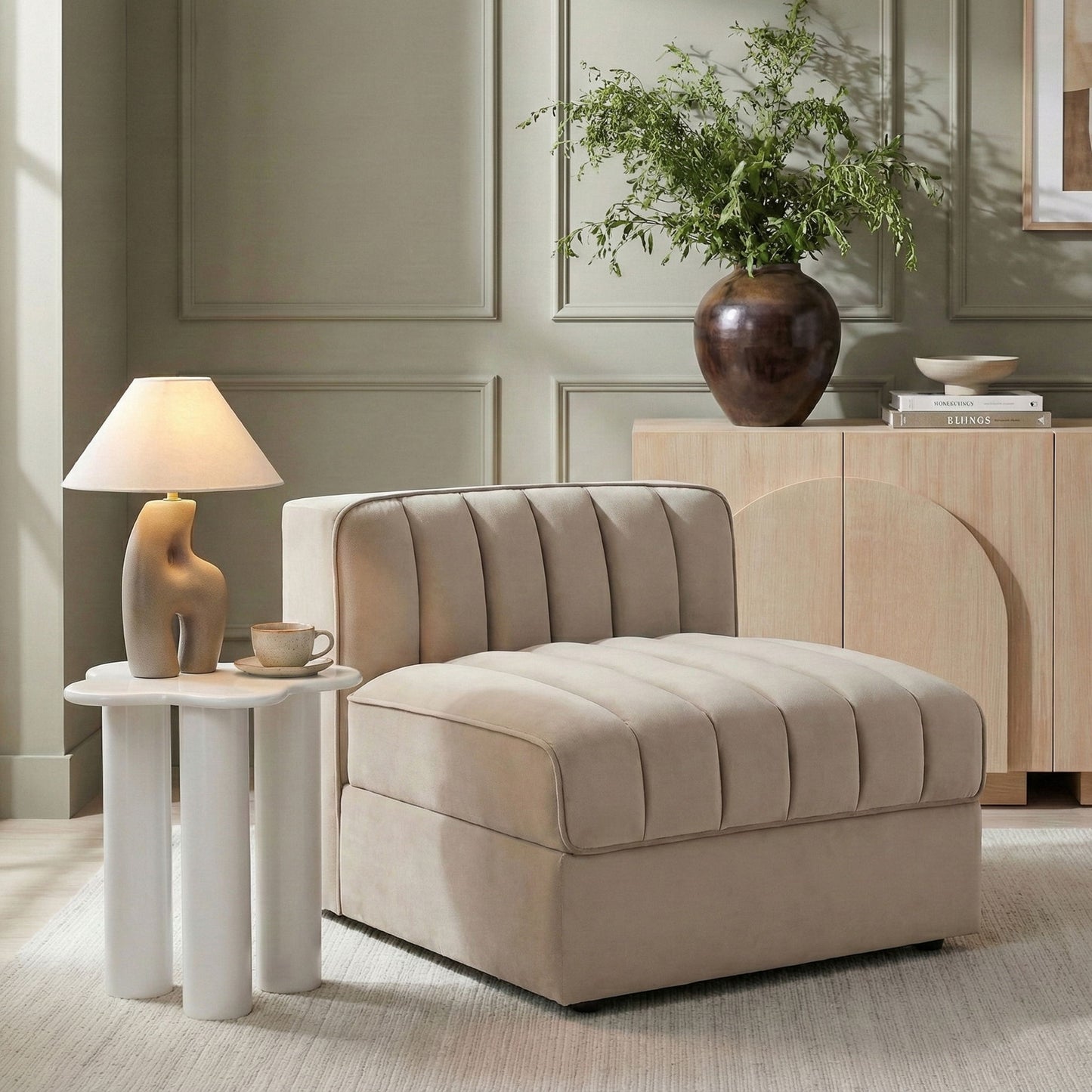 Rummi - Velvet Performance Fabric Upholstered Modular Armless Chair