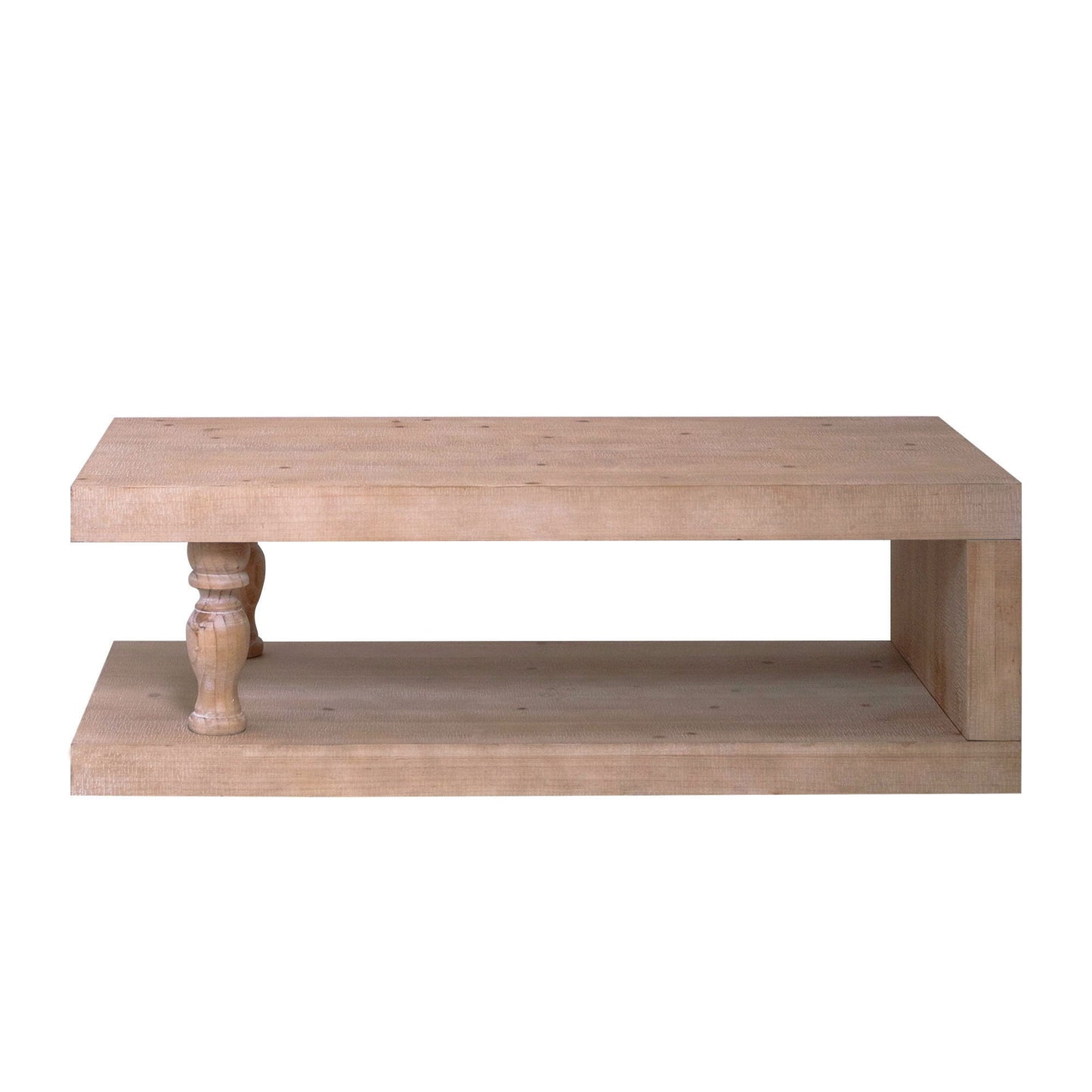 Rustic Solid Wood Coffee Table With Open Shelf, Modern Farmhouse Design - Light Natural / Natural