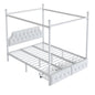 Queen Size Canopy Platform Bed With Upholstered Headboard And 2 Storage Drawers - White