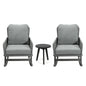 Modern 3 Piece Outdoor Seating Set With Cushioned Rattan Rocking Chairs And Wooden Accent Table