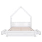 House Style Platform Bed With Guardrail And 2 Drawers