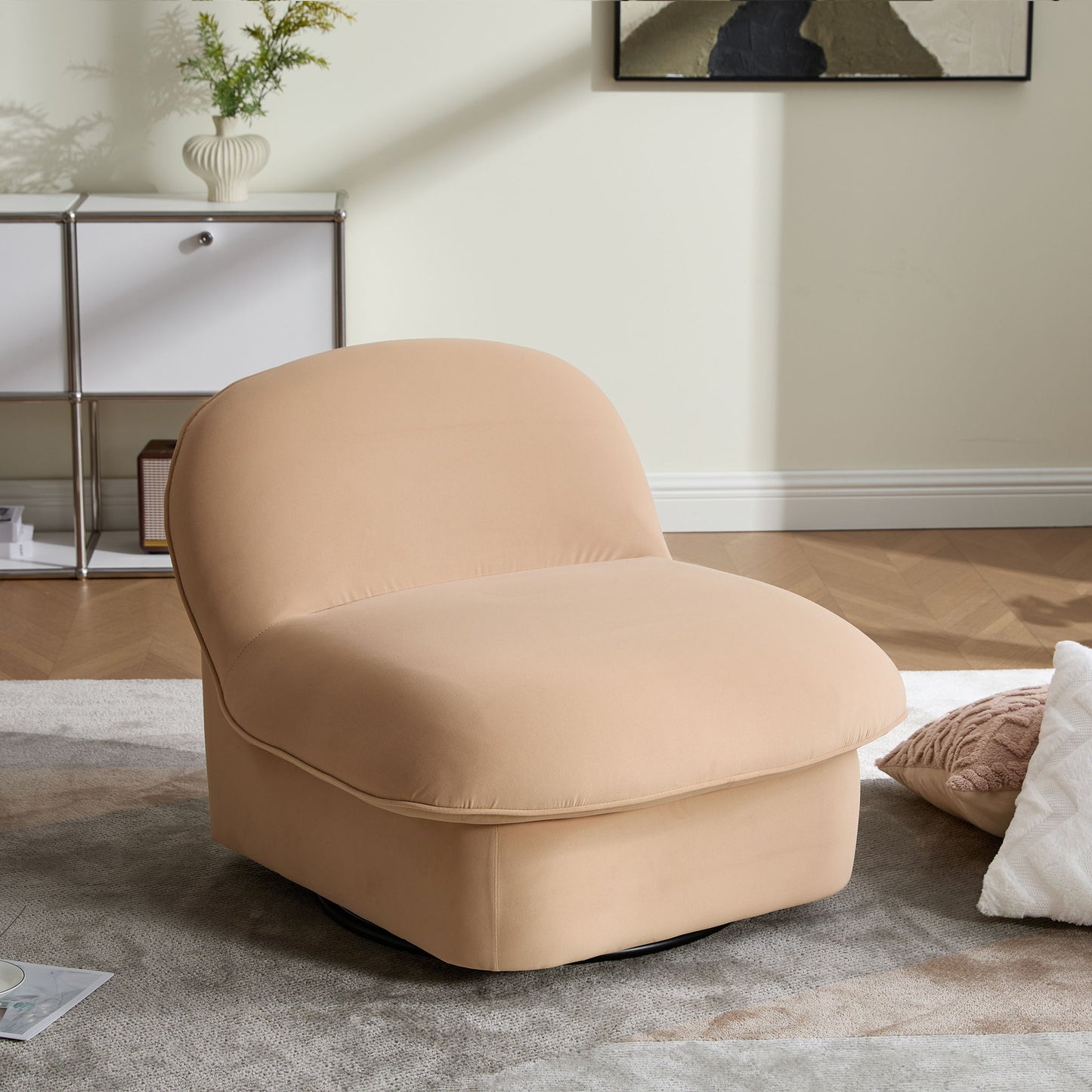 Pumpkin Shaped Swivel Accent Chair, 360 Degree Rotation For Living Room