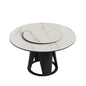 Modern Sintered Stone Dining Table With Round Turntable And Metal Pedestal - White