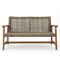 Outdoor Rattan Loveseat With Wooden Legs - Brown