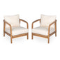 Outdoor Lounge Chair With Woven Backrest, Solid Wood Frame, Comfortable Cushions