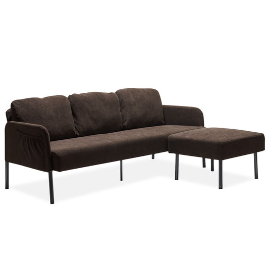 Modern L Shaped 3 Seater Sofa With Ottoman, Upholstered Couch For Small Spaces