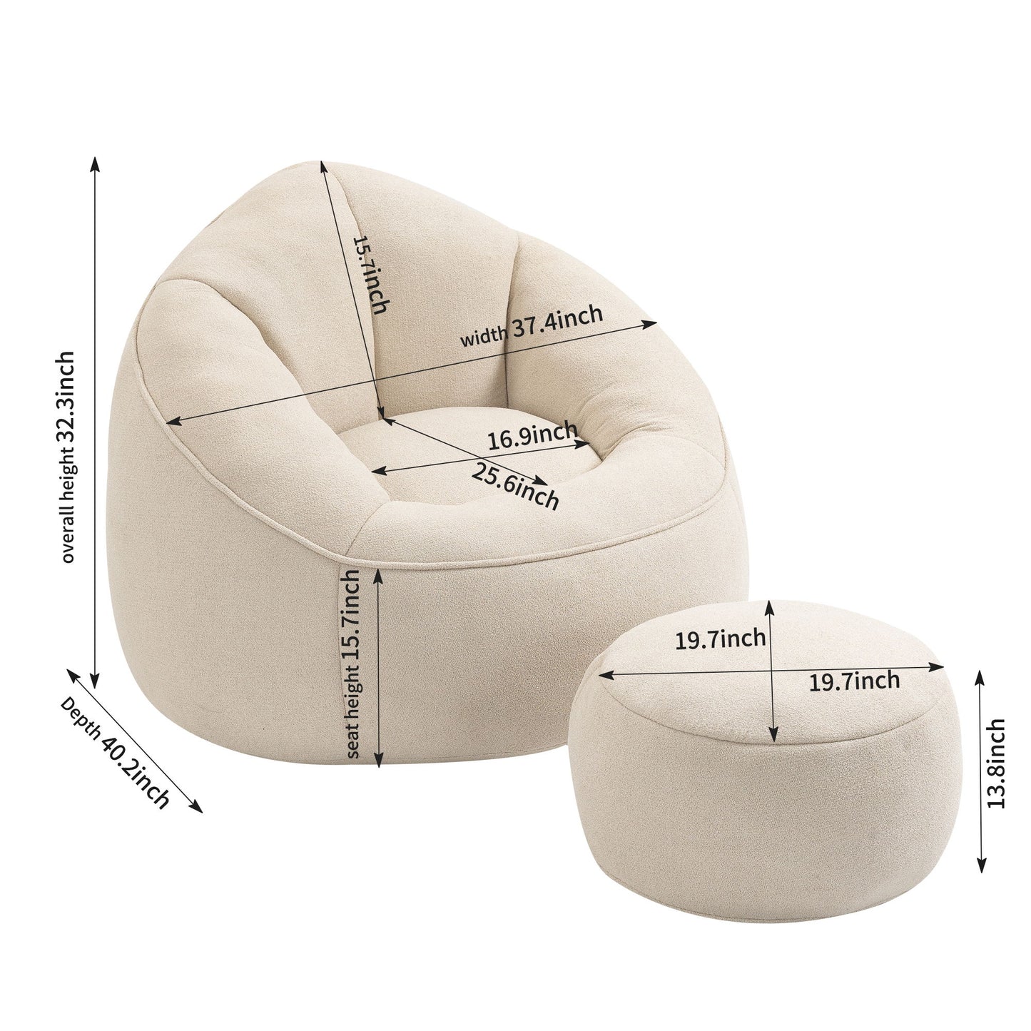 Bedding Bean Bag Sofa Chair High Pressure Foam With Footrest