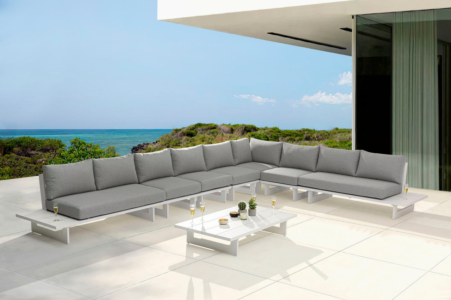 Maldives - 7 Piece Water Resistant Outdoor Patio Modular Sectional With White Base