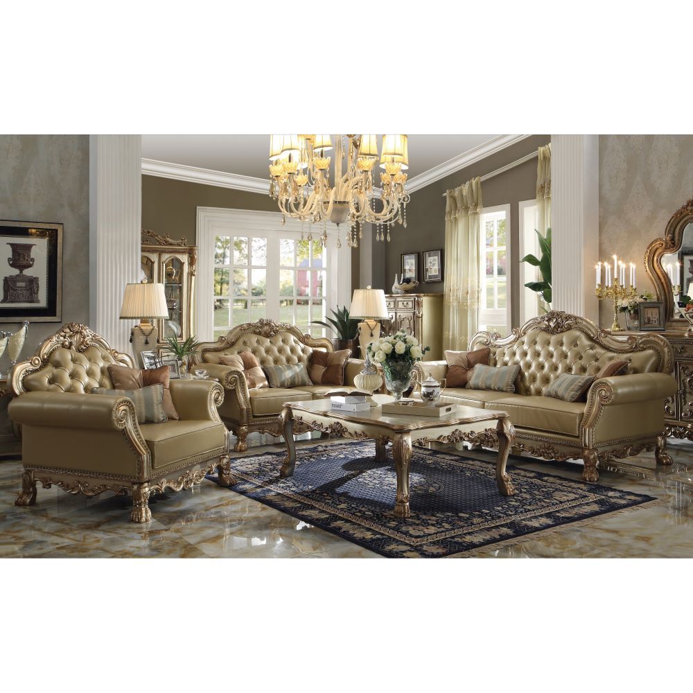 Dresden - Sofa - Bone PU & Gold Patina