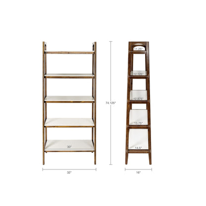 Mid - Century Design 5 Shelf Bookcase - Off White / Pecan