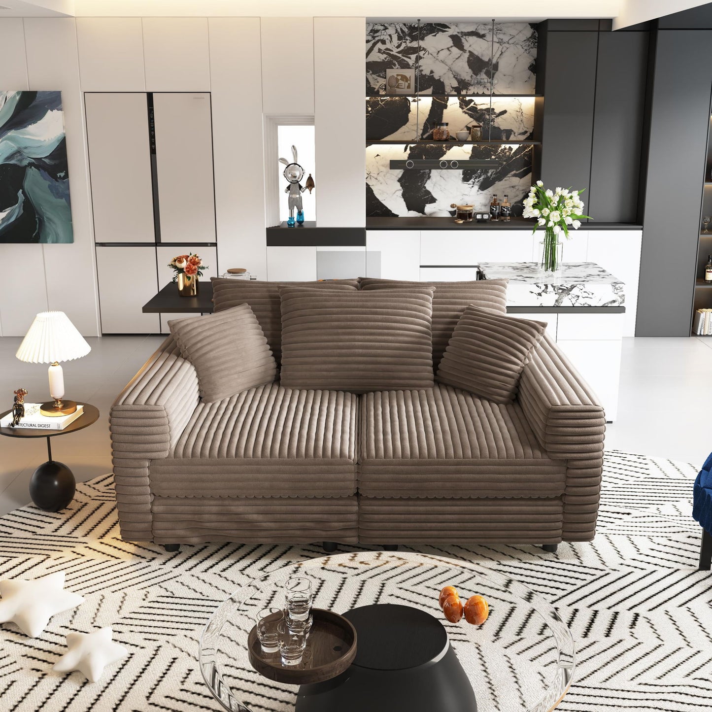 4 Seat Sofa, Modern Comfy Upholstered Sofa Cloud Couch, Deep Seat Couches With Soft Pillows