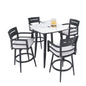 Modern Outdoor Patio Bar Set, Rounded Square Table & Bar Chairs, Non Rust Frame, Tapered Legs, Sunbrella Cushion