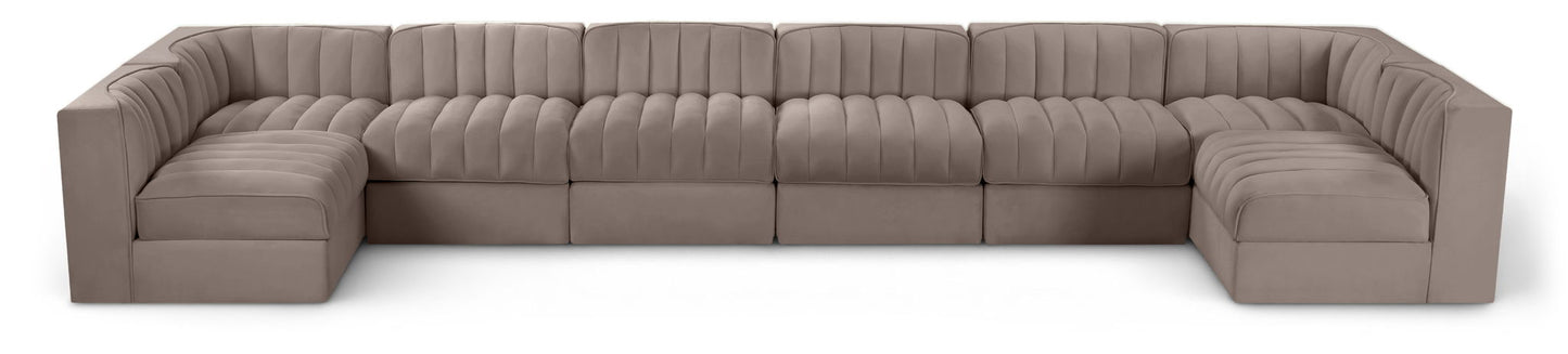 Rummi - Velvet Performance Fabric Upholstered 8 Piece Modular Sectional (With 2 Corner Chairs)