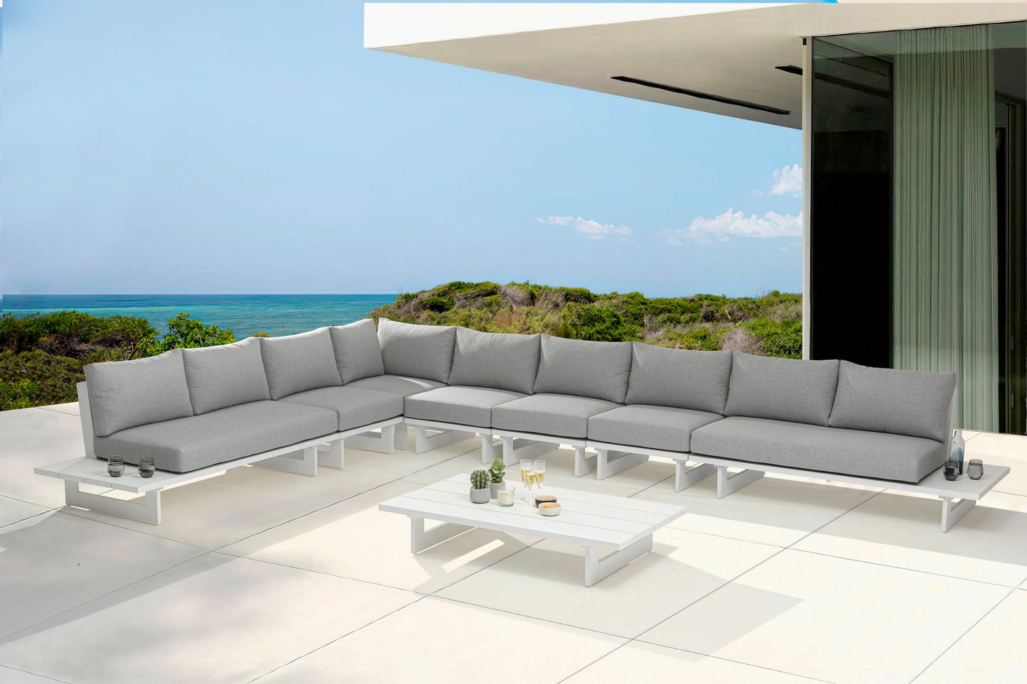 Maldives - 7 Piece Water Resistant Outdoor Patio Modular Sectional With White Base
