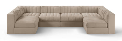 Rummi - Armless Velvet Performance Fabric Upholstered 6 Piece Modular Sectional