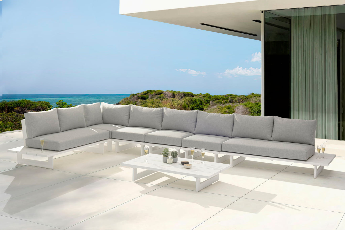 Maldives - 6 Piece Water Resistant Outdoor Patio Modular Sectional With White Base