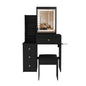 Vanity Desk With 3 LED Lighting Modes, 4 Drawers, Open Shelves, Hair Dryer Holder & Power Socket Dressing Table Set With Chair - Black