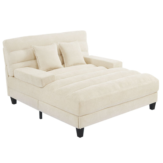 Chaise Bed Lounge Sofa Chair With Adjustable Backrest And LED Light Strip