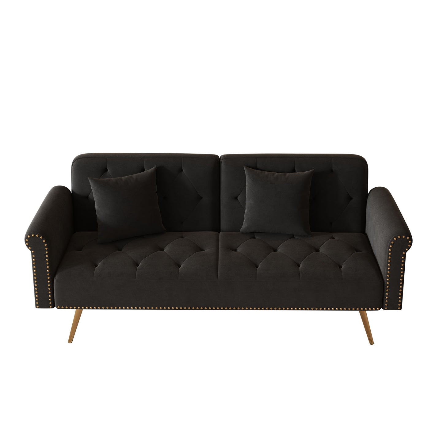 Luxurious Sofa Bed With Nail Head Trim And Matching Pillow