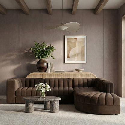 Rummi - Velvet Performance Fabric Upholstered 5 Piece Modular Sectional