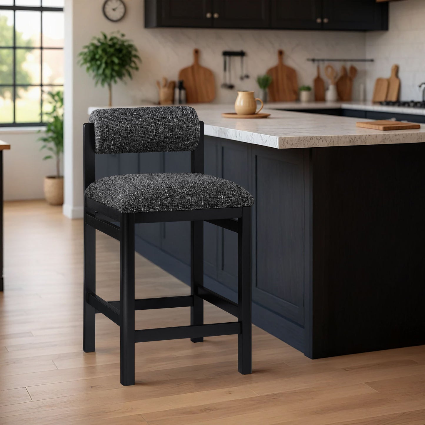 Roundhill - Fabric Counter Stool - Black Frame