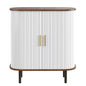 Fluted Wine Bar Cabinet With 8 Grid Wine Rack, 5 Level Adjustable Shelves, 2 Glass Holders