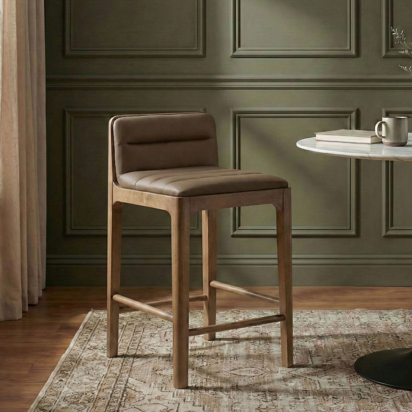 Ellis - Vegan Leather Upholstered Counter Stool (Set of 2) - Brown Base