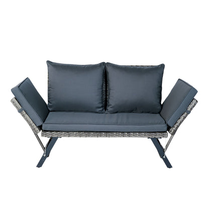 1 Pieces Patio Wicker Side Foldable Bench Patio Backyard Conversation Bench Gray Wicker - Dark Gray