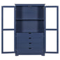 Kitchen Pantry, Freestanding Kitchen Storage Cabinet Display Cabinet With Glass Doors And 4 Built In Drawers For Living Room, Home Office - Blue
