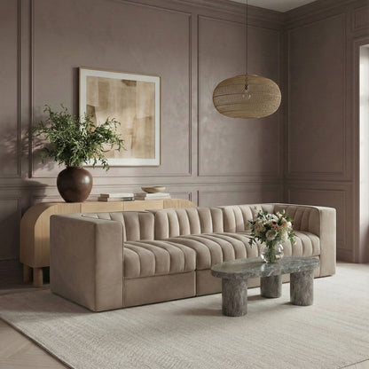 Rummi - Velvet Performance Fabric Upholstered 3 Piece Modular Sofa