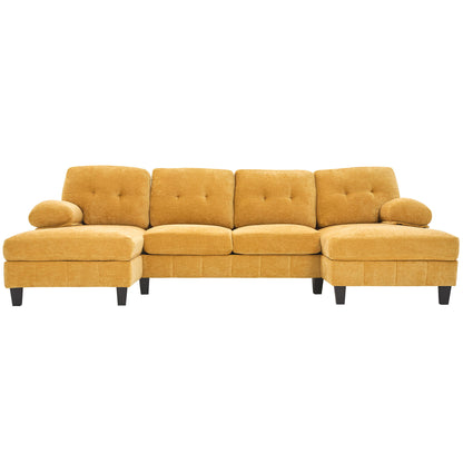 U-Shaped Sectional Sofa 103.5" Fabric Couch With Dual Chaise Lounges, Storage Pockets, Armrest Pillows