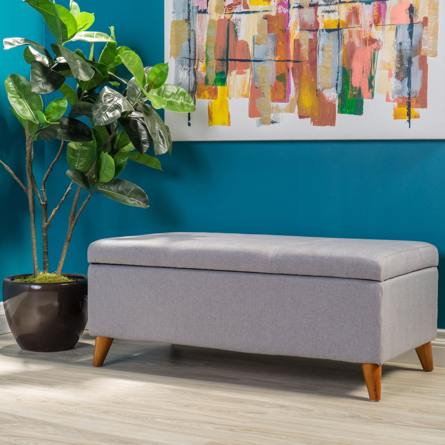 Kinetics - Upholstered Storage Ottoman With Lift-Top And Button Tufted Seat - Light Gray