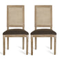 French Country Dining Chair With Rectangular Cane Backrest And Smooth Upholstered Seating